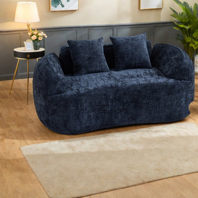Compression Sofas, Dark Blue Chenille 2 Seat, Modern Compact Home Couch