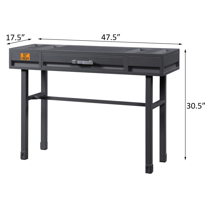 Table d'écriture Gunmetal avec 1 tiroir - pour bureau