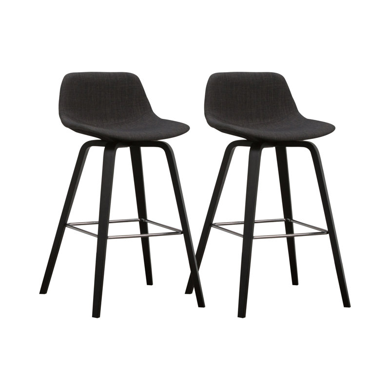 Randolph Upholstered Bentwood Mid-Century Modern Bar & Counter Stool with Chrome Footrest
