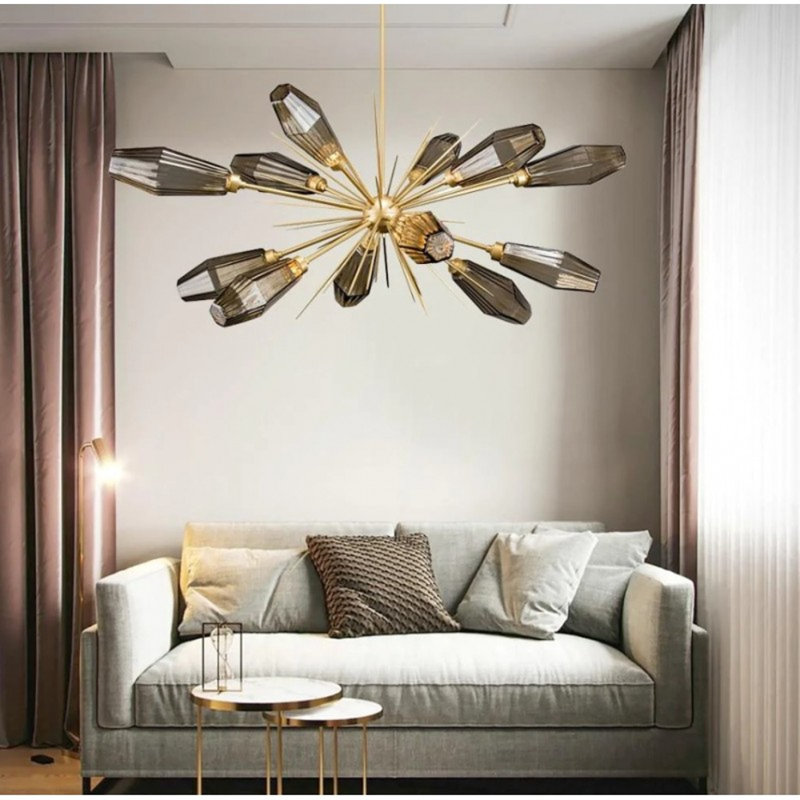 Lustre Spoutnik Aalto Starburst, H 52 po x l 26 po x P 37 po, Or brossé, Couleurs mélangées