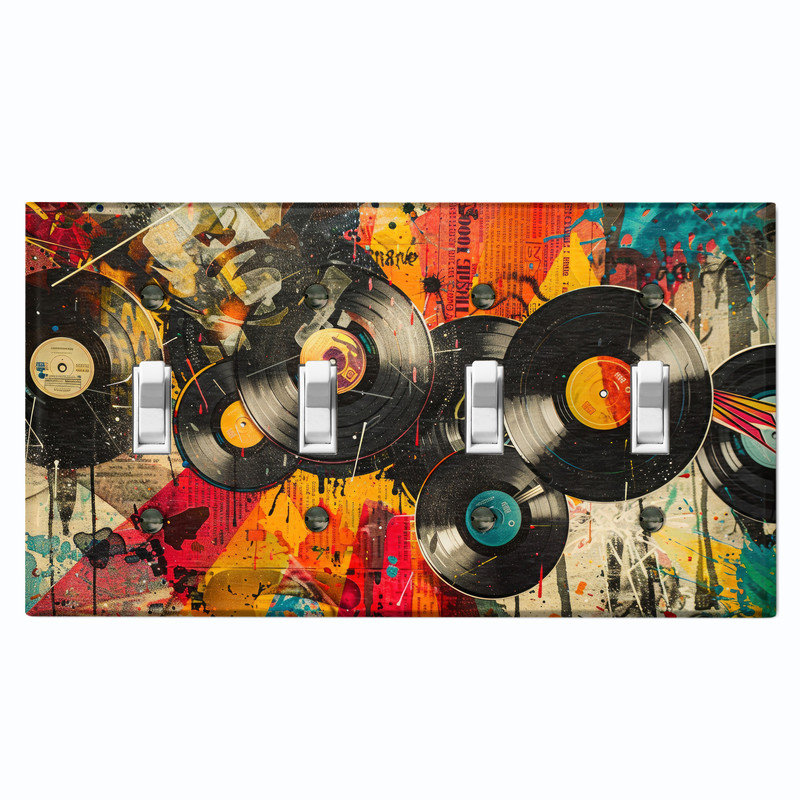 Couvercle de plaque d'interrupteur en métal; Bascule à 4 bandes US standard - Disques vinyles, #4 Quad Toggle