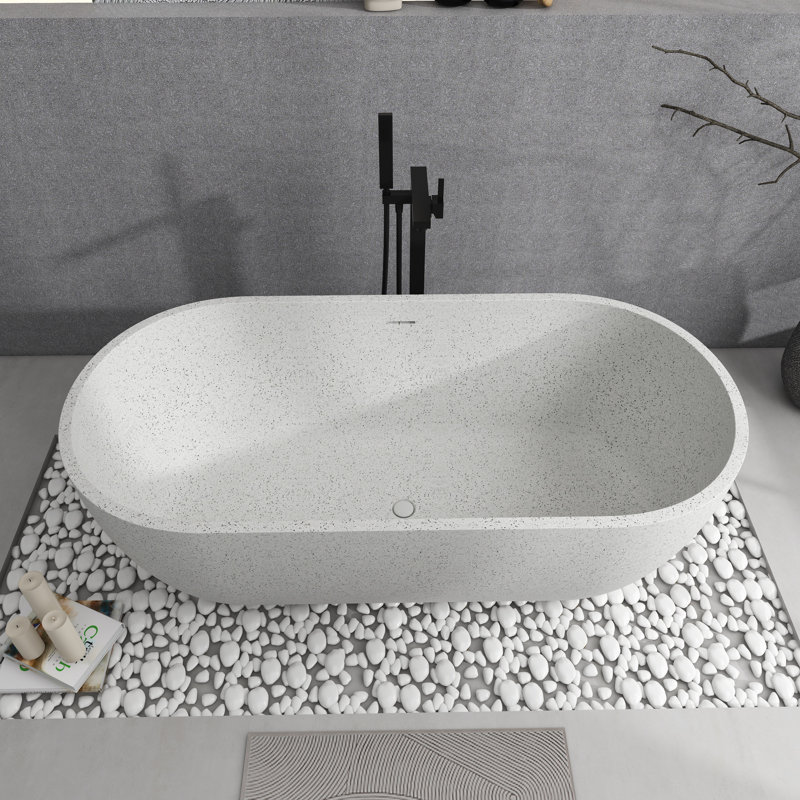 63'' X 31'' Freestanding Soaking Terrazzo Bathtub, Terrazzo White