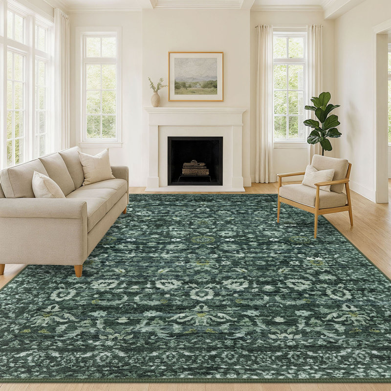 Tapis vert antidérapant lavable à la machine, Rectangle 10 pi x 14 pi, Dark Green