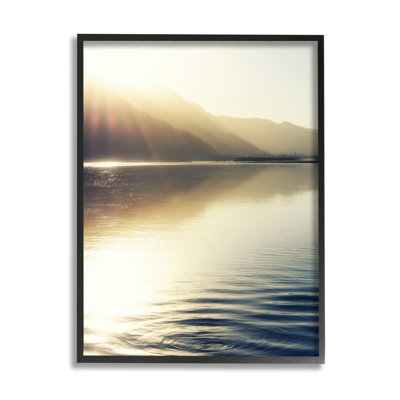 Stupell Industries Quiet Mountain Lake Water Ripples Sunrise Rays By Savanah Plank - Floater Frame Photograph Print On  In Midnight Black Framed Giclee
