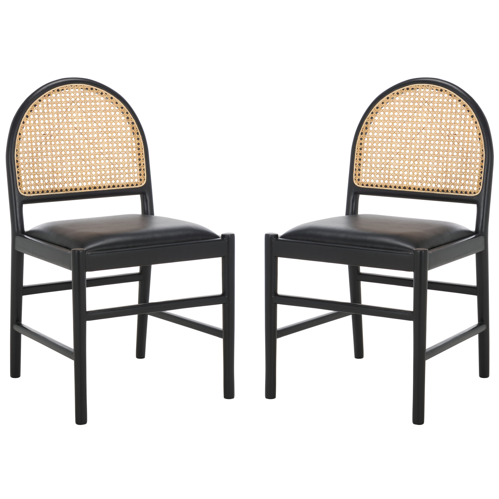Ottavia Rattan And Leather Dining Chair, Black Leather, Black