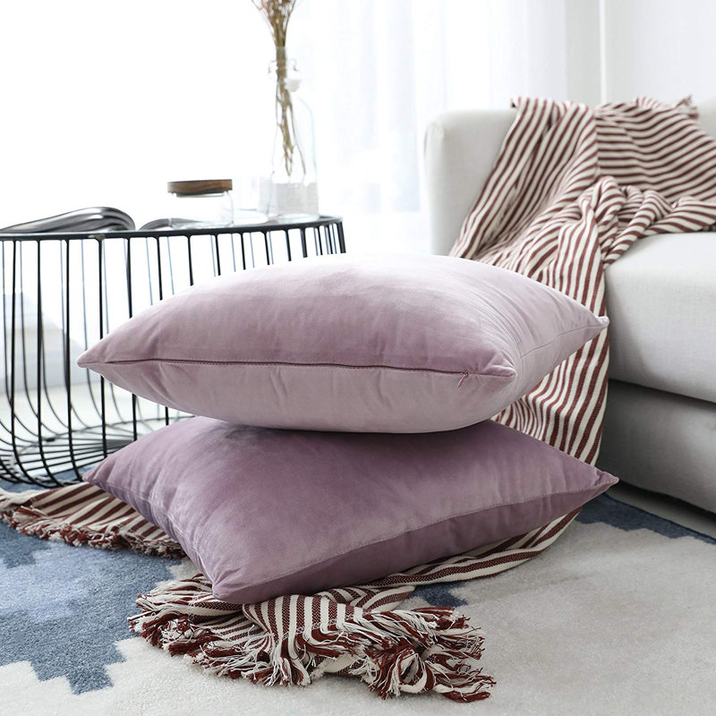Solid Velvet Reversible Pillow Cover, Lavender Purple, 22"H x 22"W