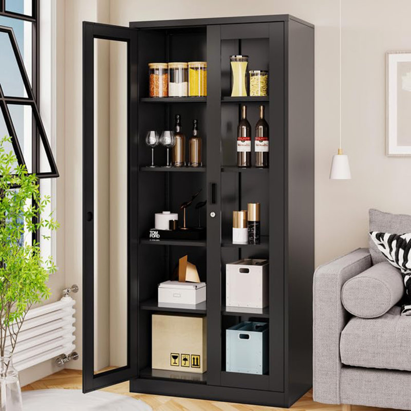 71" Tall Metal Storage Cabinet, Black