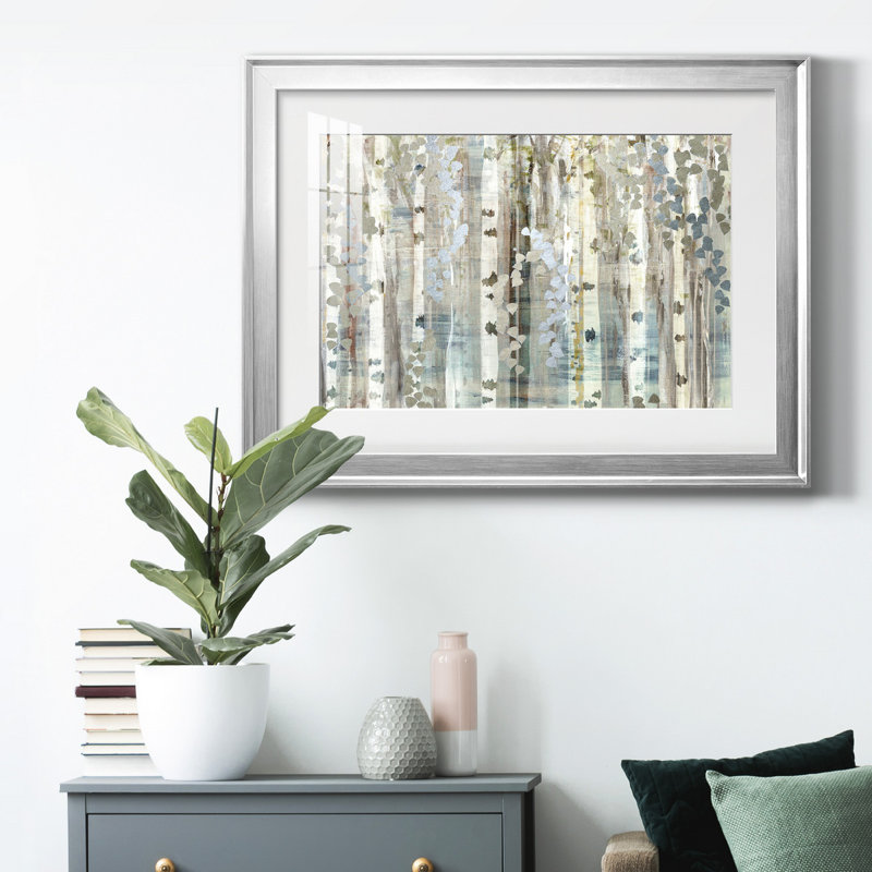 Birch Wood Meadow - Peinture encadrée, H 26,5 po x l 36,5 po x P 1,5 po, Cadre argenté