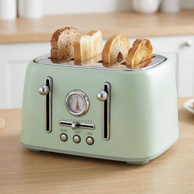 4-Slice Stainless Steel Toaster With 1.6" Wide Slots, Retro Bagel Toaster With 6 Browning Levels, Defrost/Bagel/Cancel, Removable Crumb Tray