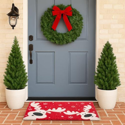 Christmas Welcome Coir Door Mat, 17"X30" Outdoor Front Door Mat, Coconut Fiber Doormat With Slip-Resistant Backing, Holiday Entry Mat With Reindeer Sn