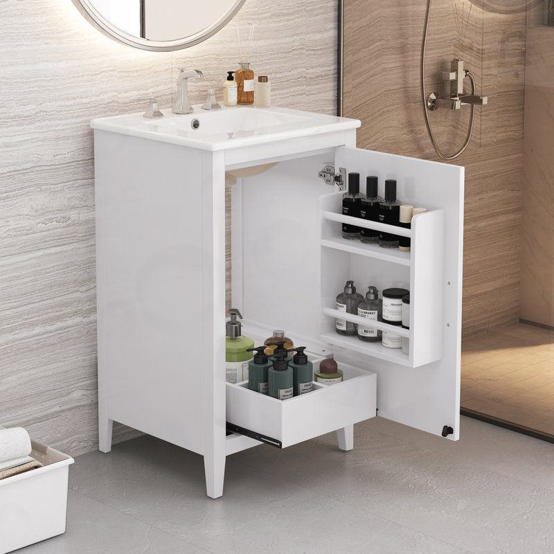 Gurdarshan avec lavabo, tiroir fonctionnel et tablette de porte, Blanc