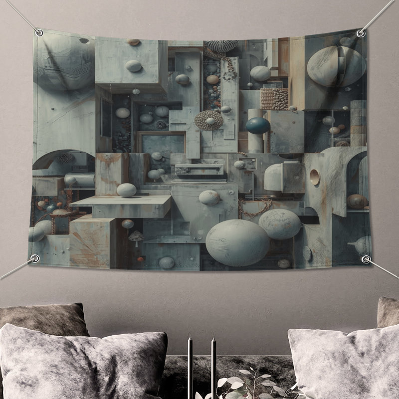 Tapisserie murale «Intricate Geometric Structures» - Décoration murale architecture, 50in H x60in W with 4 Grommets