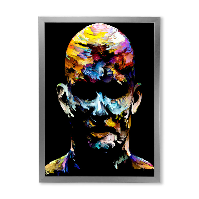 " Liquid Art Human Face ", Silver Picture Framed Canvas, 32" H x 16" W