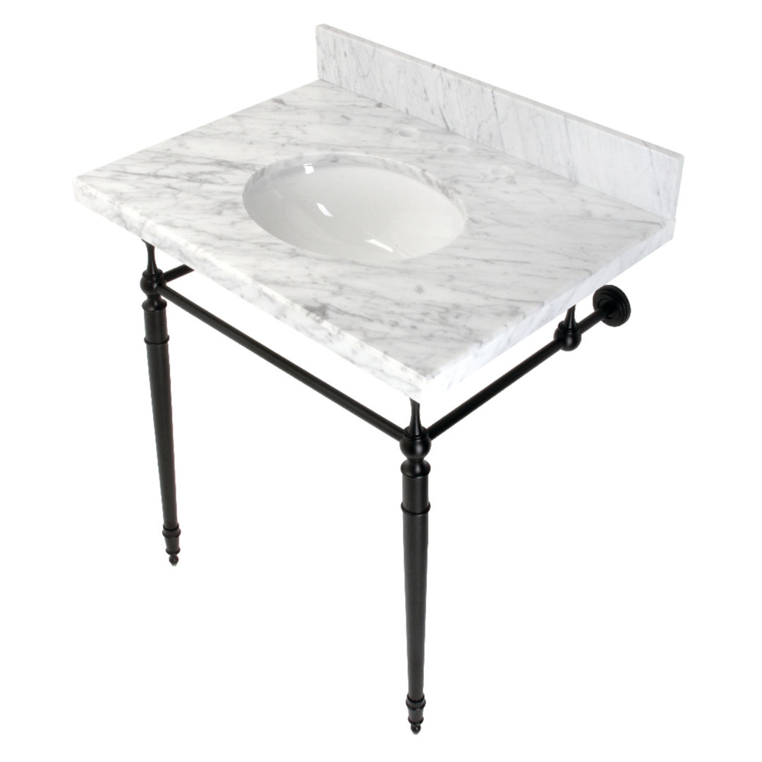 Kingston Brass Edwardian 30-Inch Carrara Marble Console Sink with Brass Legs (8-Inch, 3-Hole) Kingston Brass 