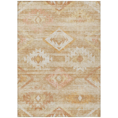 10' X 14' Copper Terra Cotta And Ivory Southwestern Washable Indoor Outdoor Area Rug