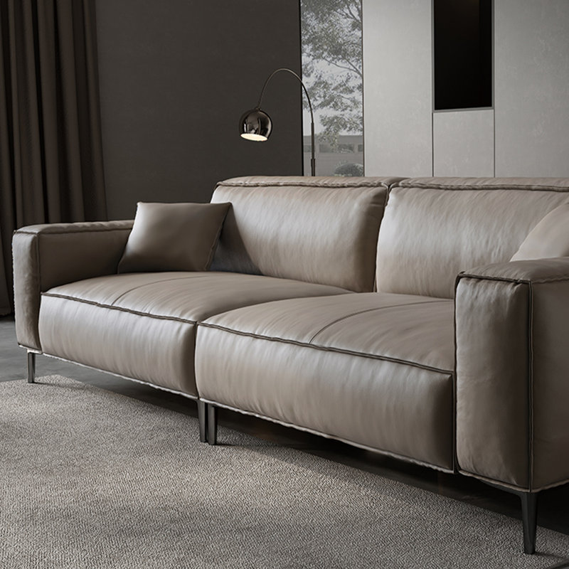 Genuine Leather Modular Sofa, 29.92" H x 110.24" W x 37.4" D, 4, Beige/Gray