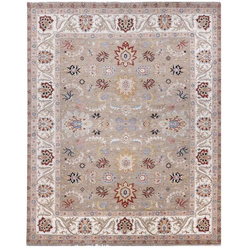 Tapis sable et ivoire noué à la main de haute qualité, Rectangle 9 pi x 12 pi