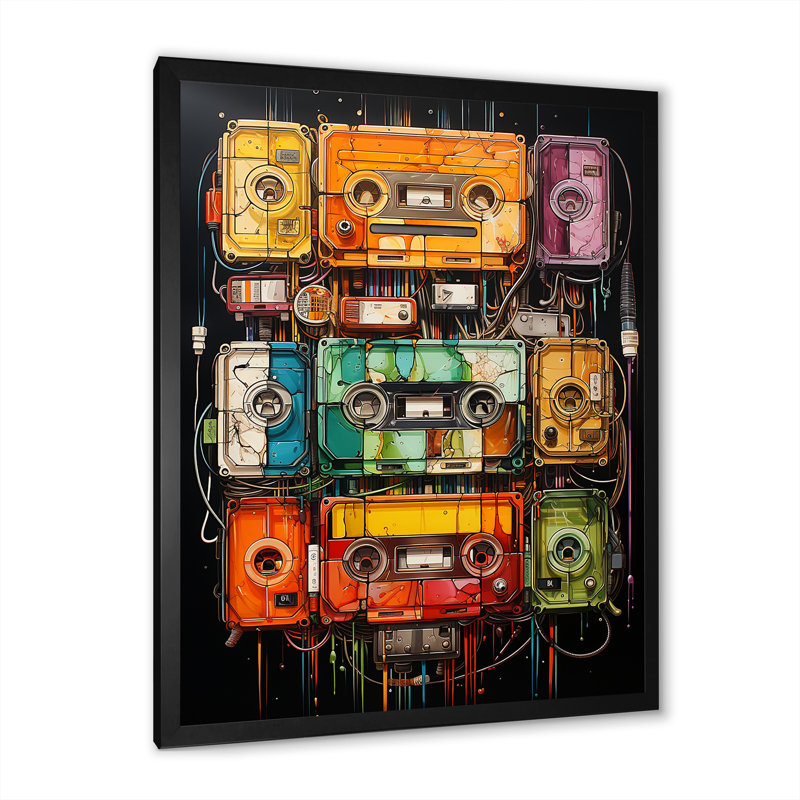 Dessin schématique d'une cassette II sur toile, Cadre simple noir, H 40 po x l 30 po x P 1,5 po