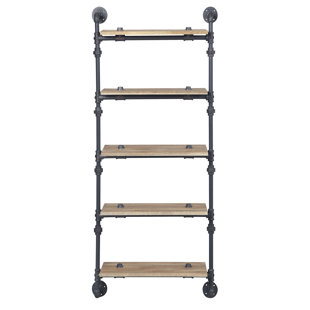 5-Shelf Wall Shelf In Oak And Sandy Black - Metal For Organizing Space Rustic 5 Black, Display Organization