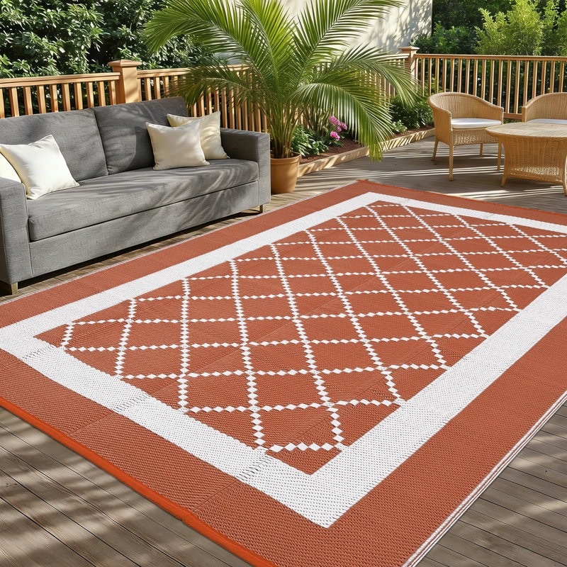 Tapis d'extérieur imperméable en paille plastique, réversible, géométrique et léger, pour jardin, terrasse, plage, VR ou balcon.