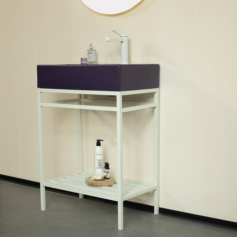 Meuble-lavabo Lofi avec lavabo en cÃ©ramique, Blanc, Mauve