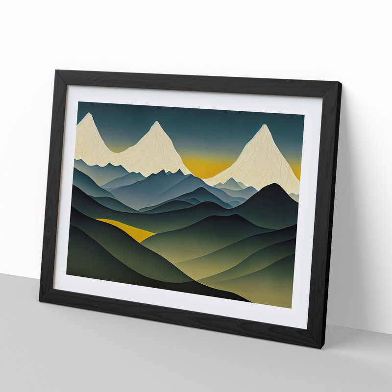 Handsome Mountain Sunrise Abstract - Single Picture Frame Print, Black Framed, 46cm H x 64cm W x 2cm D