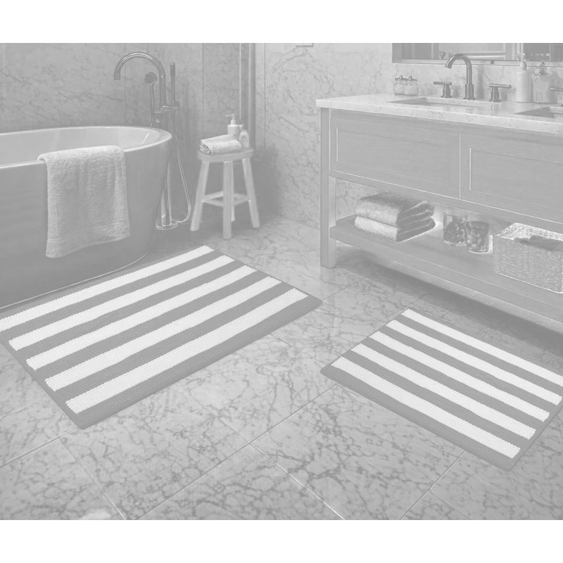 Ensemble de 2 tapis de salle de bain en chenille douce et moelleuse à rayures rose et blanc