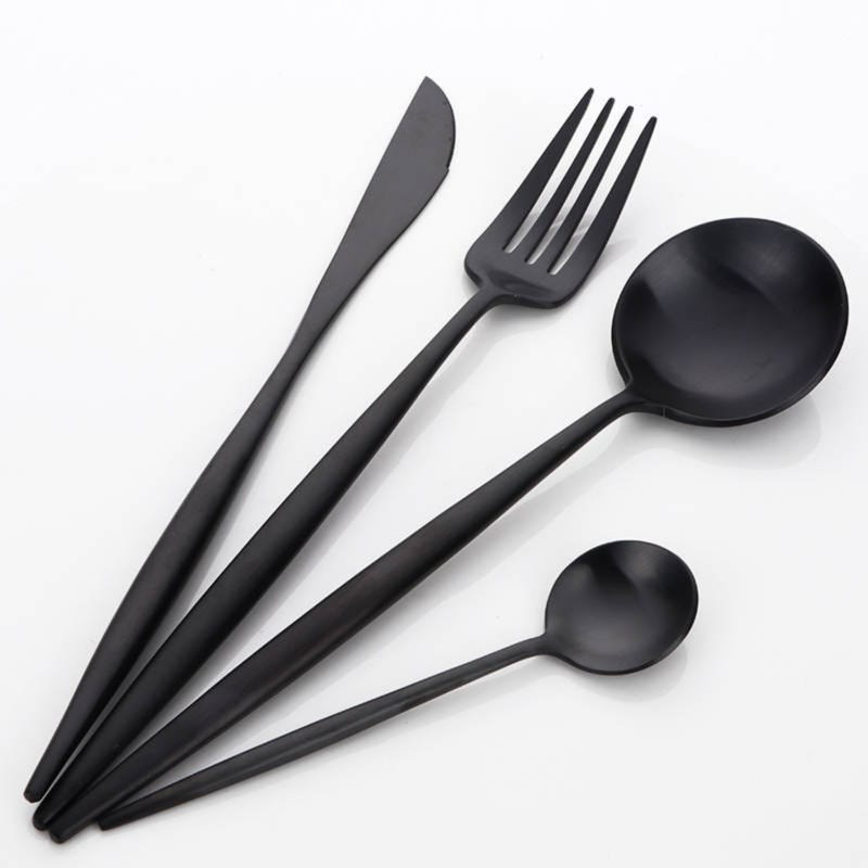 Ensemble de couverts 16 pièces en acier inoxydable - élégant, résistant à la rouille et lavable au lave-vaisselle, Noir