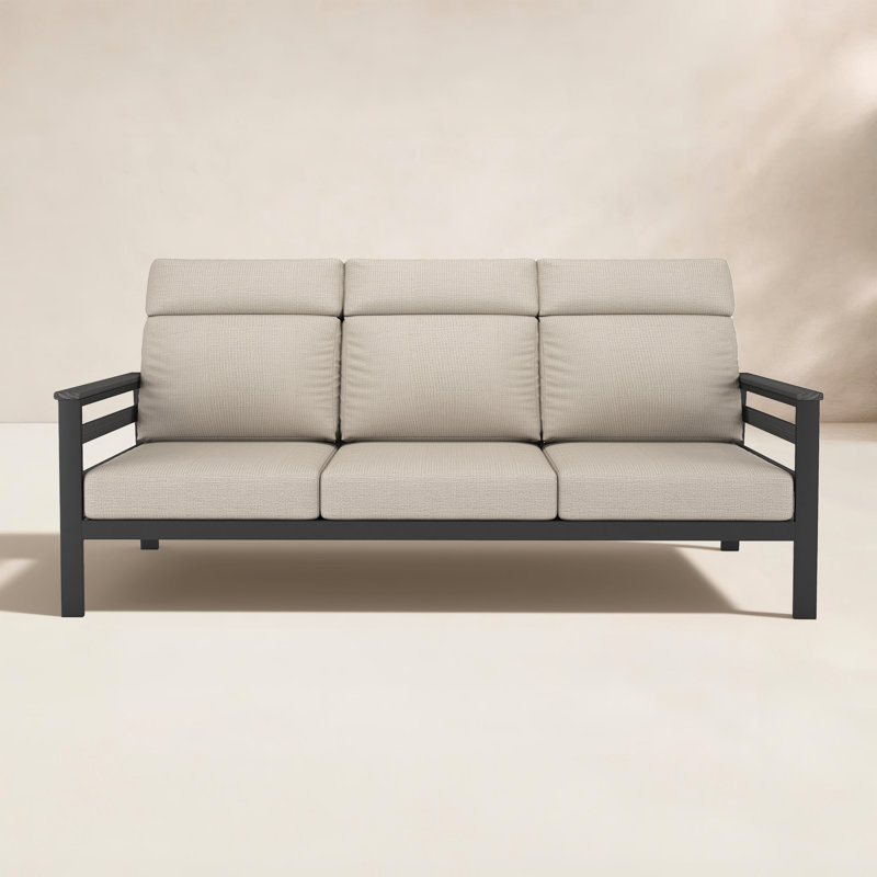 Townsend Metal Outdoor Sofa With Sunbrella Cushion, Cast Silver, Gray