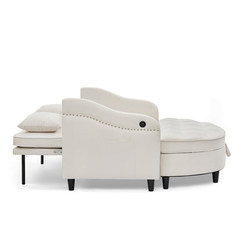 Fauteuil rembourré 48 po avec chargement USB, Beige Polyester
