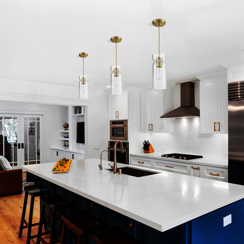 Modern mini Cracked Glass Cylinder Pendant Light Fixture Gold Kitchen Light