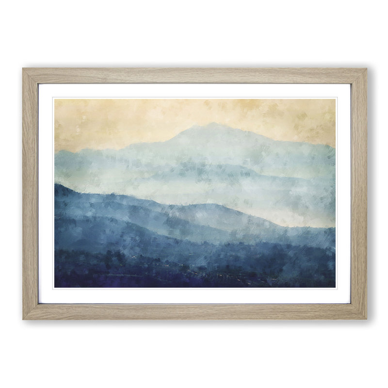 Mountain Fog in Crete Greece - Picture Frame Painting Print, 33cm H x 45cm W x 2cm D, Oak Framed