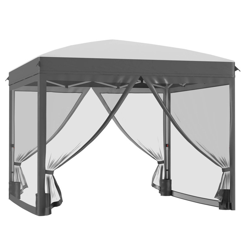 Outsunny 10' X 10' Pop Up Canopy Tent With Netting, Instant Sun Shelter, Tents For Parties, Height Adjustable, With Wheeled Carry Bag And 4 Sand Bags For Outdoor, Garden, Patio