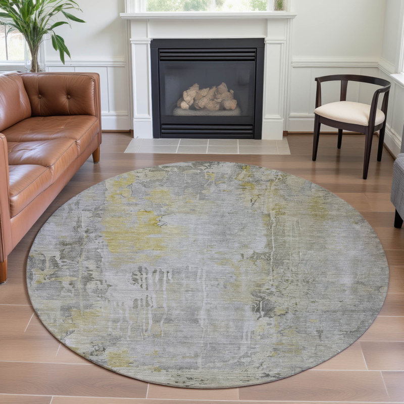 Premium Machine Washable Kelton AMF1233 Abstract Rug, Round 8'