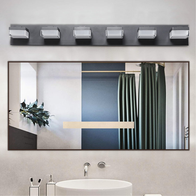 Miroir de salle de bain à 6 lumières à DEL noir - pour salle de bain et table de maquillage