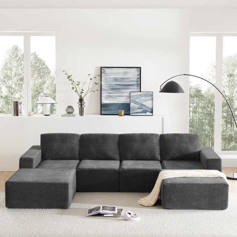 Modern Sofa 110*72" Modular U Shaped Sectional Sofa,Luxury Chenille Floor Couch Set,Foam-Filled Sleeper Sofa Bed