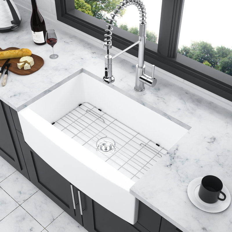 Ceramic Apron Front Sink 30" - White, Arch Edge, Choice 30 Inch White With Elegant Design