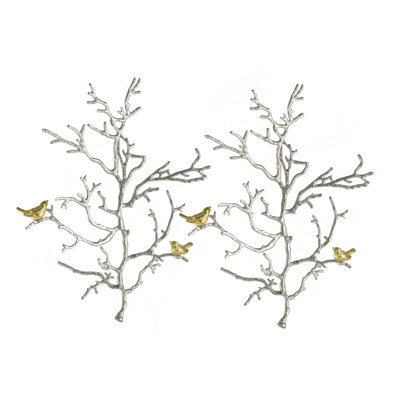 Ensemble de 2 sculptures murales en métal avec accents d'oiseaux 17 x 5,5 x 22 po