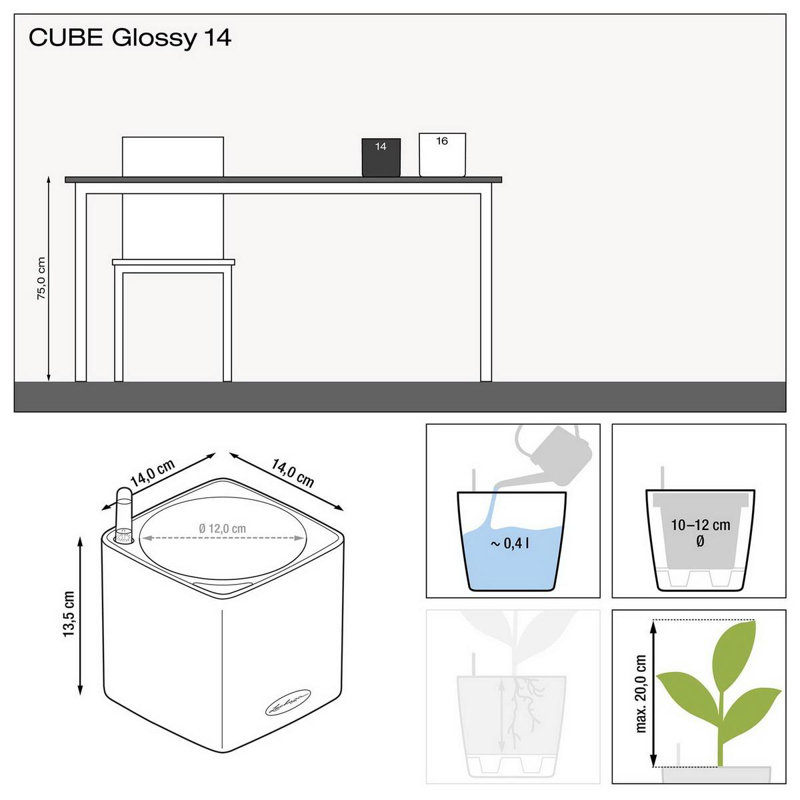 Cube Pot Planter, 14 cm H x 14 cm W x 14 cm D, Charcoal