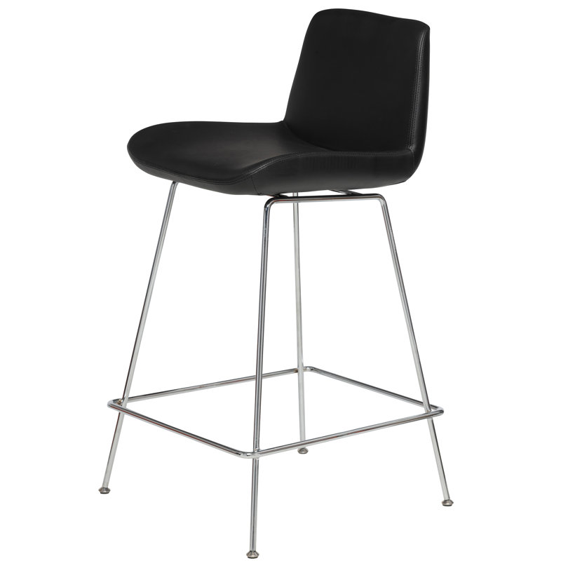 Tabouret de bar et de comptoir Jabreya, Chrome chrome, Noir, Tabouret de bar (siège d'une hauteur de 29 po)