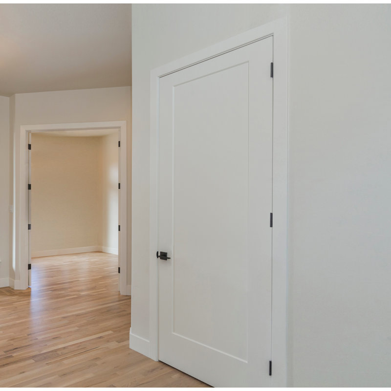 Newton Solid Core White Primed Smooth Texture Single Prehung Interior Door Black Hinges, Left, White/Oil Rubbed Bronze