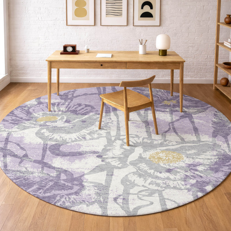 Machine Washable Indoor/Outdoor Chantille ACN2894 Floral Rug, 8' Round, Lavender