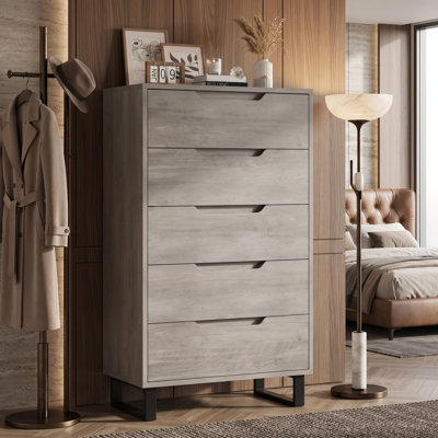 5 Dresser for Bedroom, 50.5" Tall Dresser, Freestanding Vertical Drawer with Storage, Wooden Closet Chest Storage for Living Room, Hallway, Entryway, Ash Grey