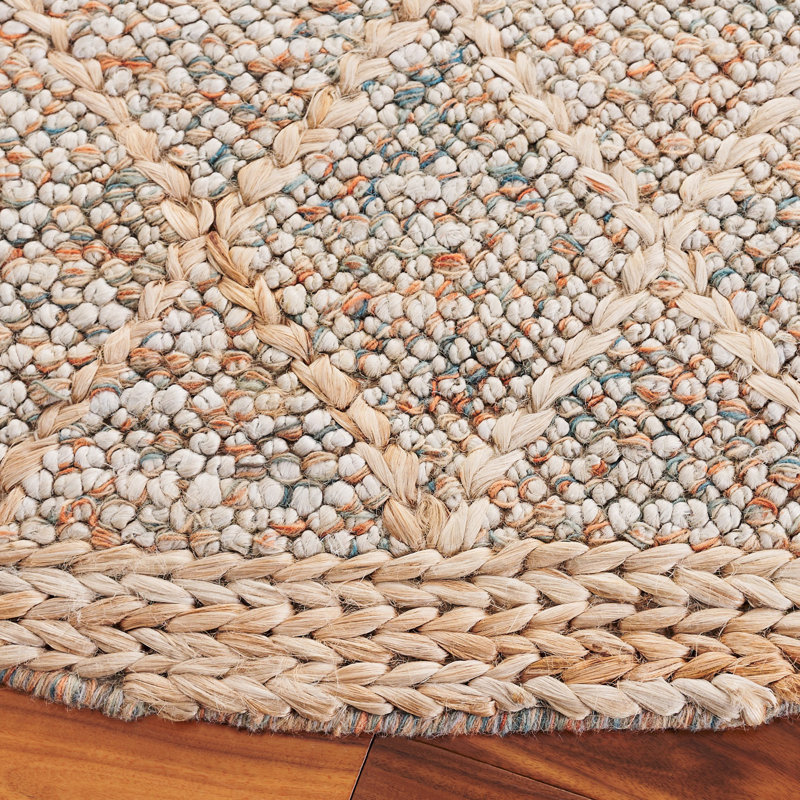 Keshea Natural Fiber Flat Weave Jute/Cotton/Wool Geometric Rug in Brown/Beige, Round 6'