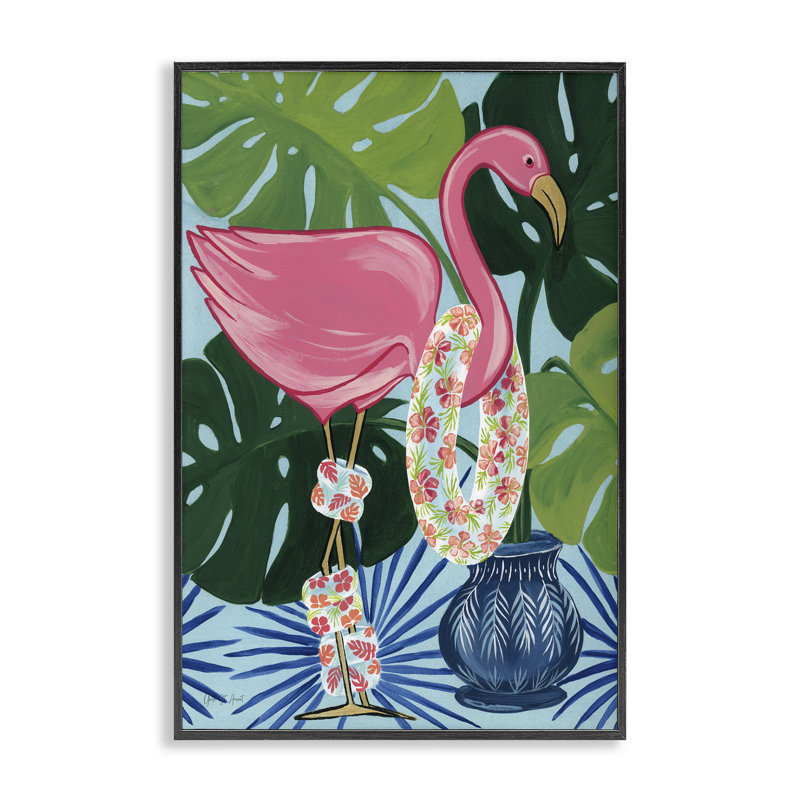  «Beach Ready Flamingo», estampe numérique par Yvette St. Amant, H 18 po x l 12 po, Giclée encadrée noir minuit
