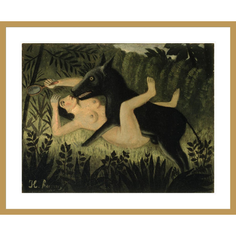 La belle et la bête par Henri Rousseau, H 33,5 po x l 40,83 po