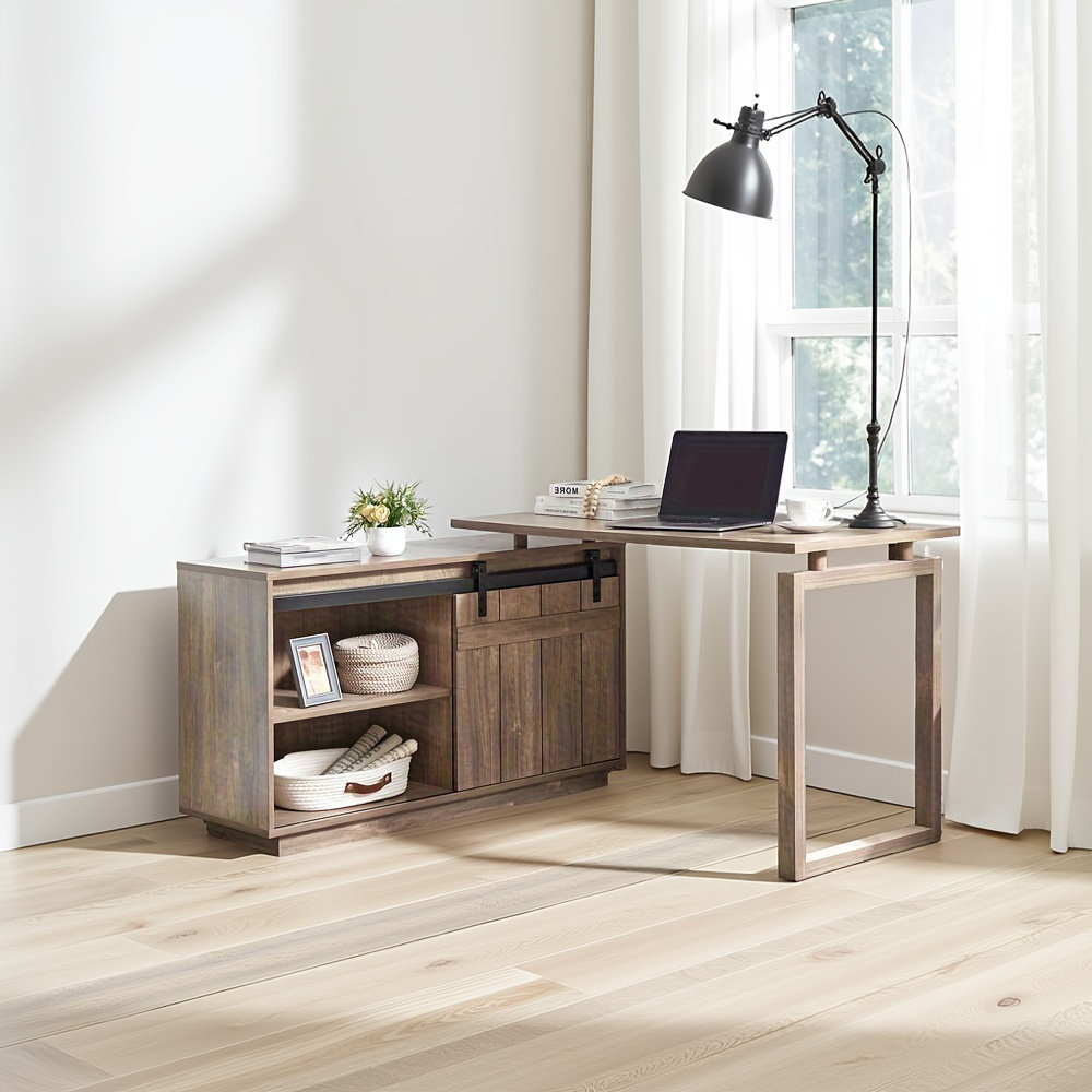 Gracie Oaks Hazelnut L-shaped Desk Workstation – Home Office With ...