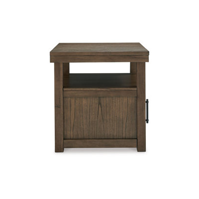 Olaf Side End Table, Open Shelf And Cabinet, 26 Inch Brown Acacia Wood
