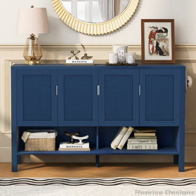 U_STYLE 55.1''Storage Sideboard with 4-Doors,Multi Functional Buffet with Open Shelf and 2-Tiers Adjustable Shelves,Modern Cabinet with Double Hooks,Suitable for Living Room, Hallway, Dining,Office.