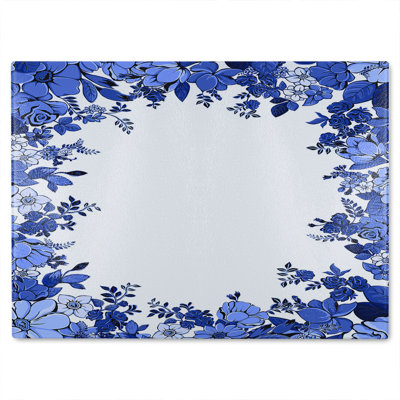 Winter Floral Frame Glass Chopping Board
